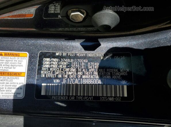 JF1ZCAC18H8600471 2017 SUBARU BRZ Угольный Вид наклейки с VIN-кодом
