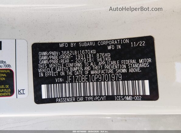 JF1ZDBE10P9701979 2023 SUBARU BRZ White ძრავის განყოფილების ხედი