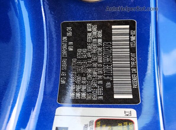 JF1ZDBE19R9702373 2024 SUBARU BRZ Blue ძრავის განყოფილების ხედი