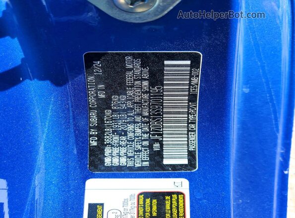 JF1ZDBS13S9701195 2025 SUBARU BRZ Blue VIN կոդի պիտակի տեսք