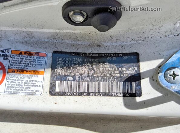 JF1ZNAA11K8701596 2019 TOYOTA 86 White Vista del compartimento del motor