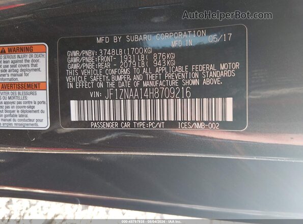 JF1ZNAA14H8709216 2017 TOYOTA 86 Gray Вид підкапотного простору