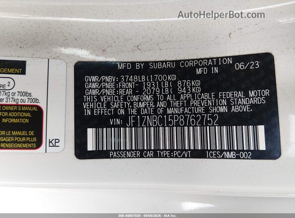 JF1ZNBC15P8762752 2023 TOYOTA GR86 White Vista del compartimento del motor