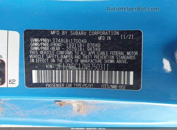 JF1ZNBC17N8750311 2022 TOYOTA GR86 Blue Engine compartment view