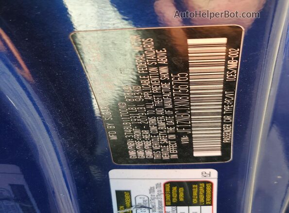 JF1ZNBC1XN8756765 2022 TOYOTA GR86 Blue Vista de la etiqueta del VIN