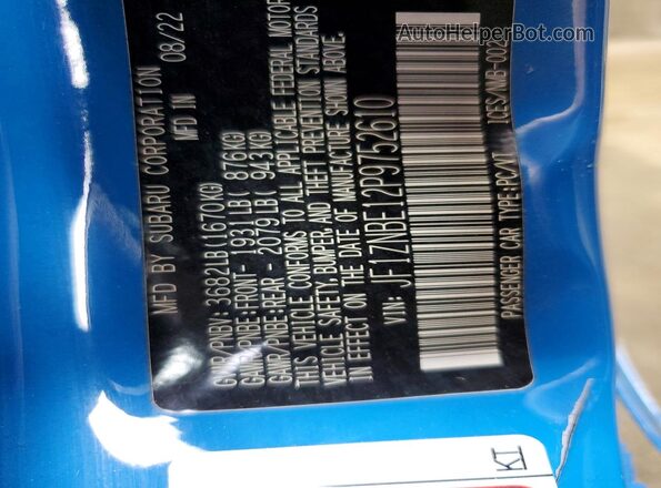 JF1ZNBE12P9752610 2023 TOYOTA GR Blue VIN sticker view