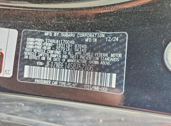 JF1ZNBE14S8752106 2025 TOYOTA GR Black Vista del compartimento del motor