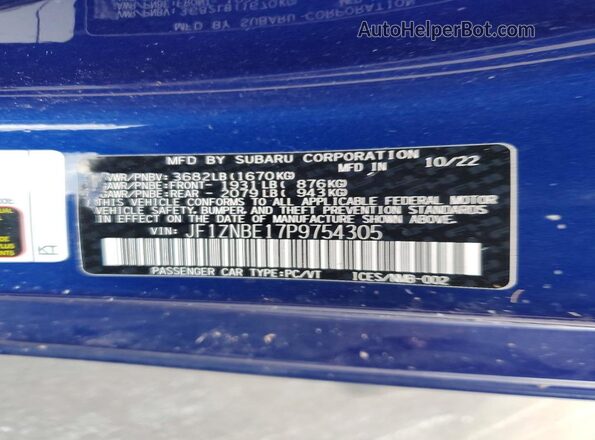 JF1ZNBE17P9754305 2023 TOYOTA GR Blue VIN sticker view