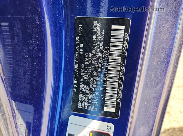 JF1ZNBE18N9752883 2022 TOYOTA GR Blue VIN კოდის სტიკერის ხედი