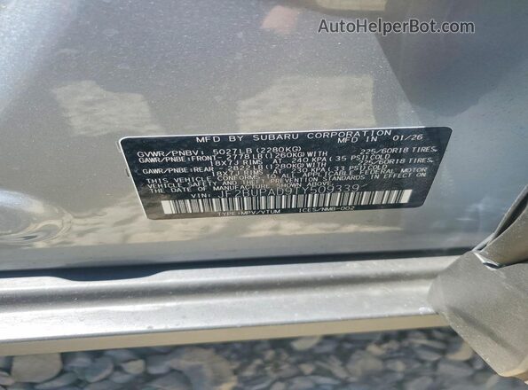 JF2BUPAD9TY509339 2026 SUBARU OUTBACK Серебряный Панорамный вид салона 360°