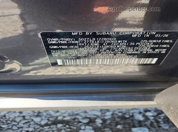 JF2BUPADXTY502058 2026 SUBARU OUTBACK Charcoal Widok wnętrza 360 stopni