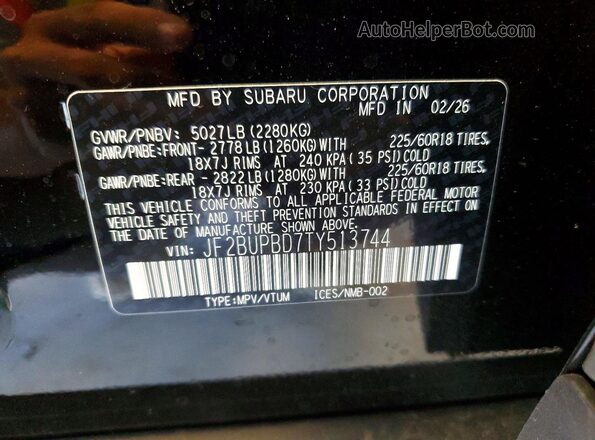 JF2BUPBD7TY513744 2026 SUBARU OUTBACK Black 360 interior view
