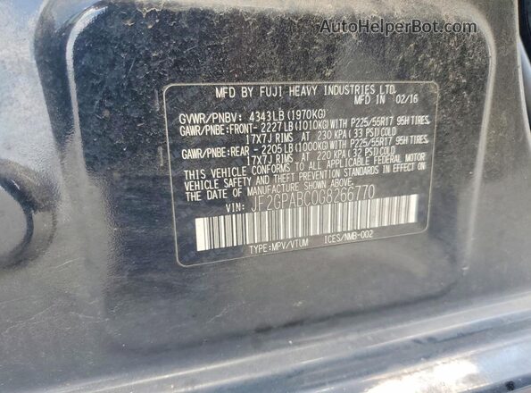 JF2GPABC0G8266770 2016 SUBARU CROSSTREK Black სალონის 360-გრადუსიანი ხედი