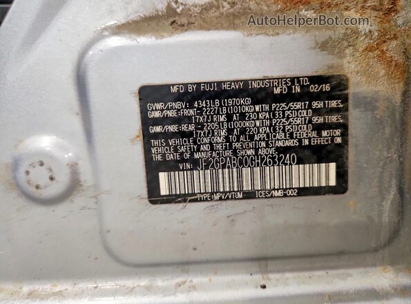 JF2GPABC0GH263240 2016 SUBARU CROSSTREK Silver VIN sticker view