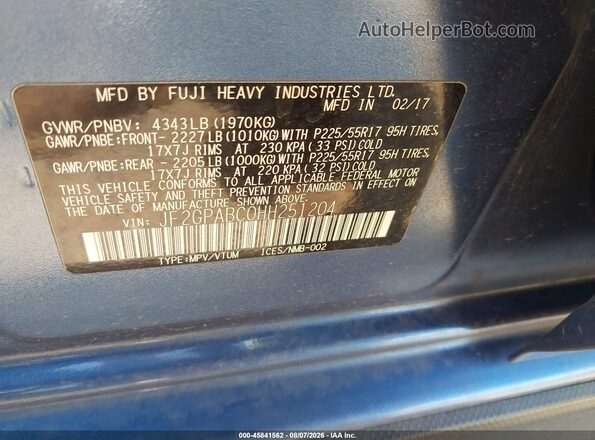 JF2GPABC0HH251204 2017 SUBARU CROSSTREK Blue Շարժիչի բաժամունքի տեսք