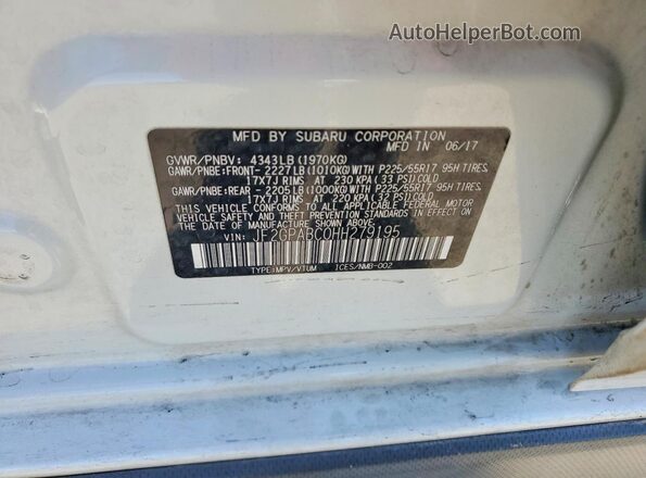 JF2GPABC0HH279195 2017 SUBARU CROSSTREK Белый Вид подкапотного пространства