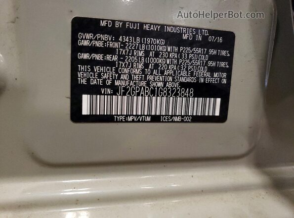 JF2GPABC1G8323848 2016 SUBARU CROSSTREK Beige Панорамний вид салону 360°