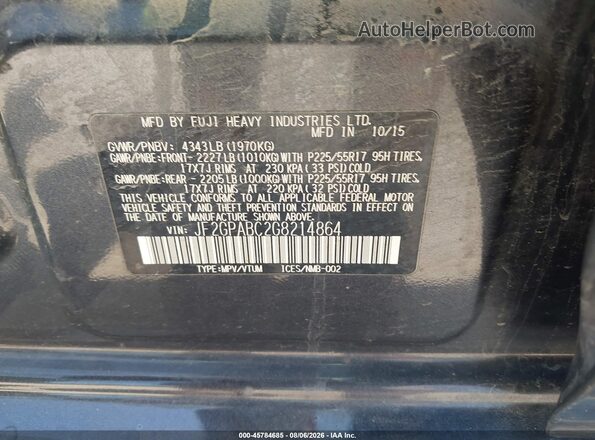 JF2GPABC2G8214864 2016 SUBARU CROSSTREK Blue Widok komory silnika