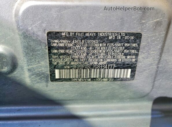 JF2GPABC2G8334177 2016 SUBARU CROSSTREK Blue Вид наклейки з VIN-кодом