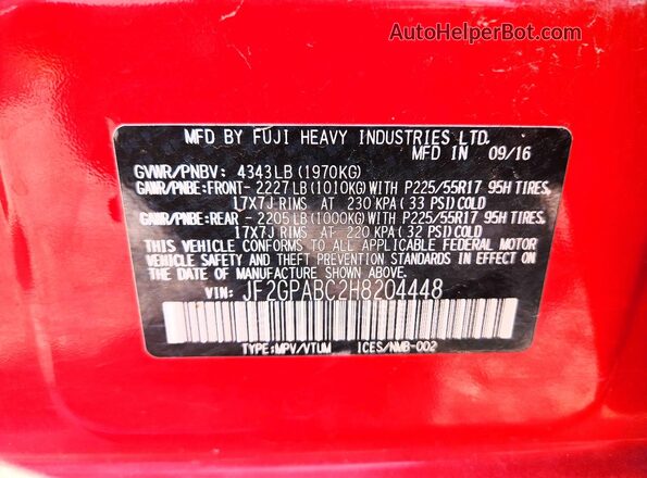 JF2GPABC2H8204448 2017 SUBARU CROSSTREK Red 