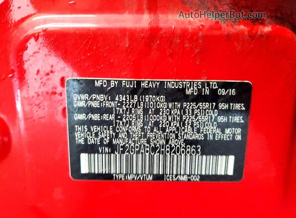 JF2GPABC2H8206863 2017 SUBARU CROSSTREK Red Widok komory silnika