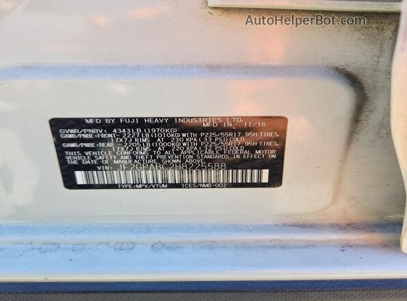 JF2GPABC2H8225588 2017 SUBARU CROSSTREK Белый Вид наклейки с VIN-кодом