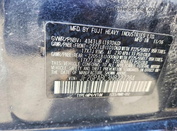 JF2GPABC3H8227284 2017 SUBARU CROSSTREK Угольный Вид подкапотного пространства