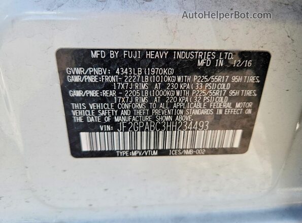 JF2GPABC3HH234493 2017 SUBARU CROSSTREK Белый Вид подкапотного пространства