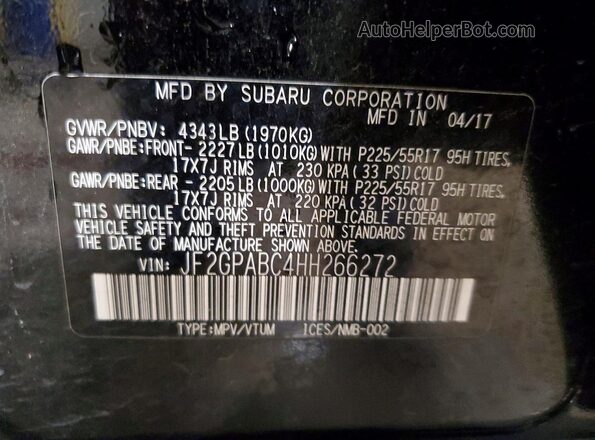 JF2GPABC4HH266272 2017 SUBARU CROSSTREK Черный Вид наклейки с VIN-кодом