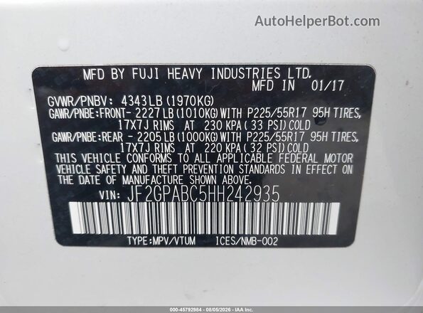 JF2GPABC5HH242935 2017 SUBARU CROSSTREK White Vista del compartimento del motor