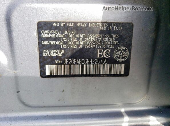 JF2GPABC6HH225755 2017 SUBARU CROSSTREK Silver Вид підкапотного простору
