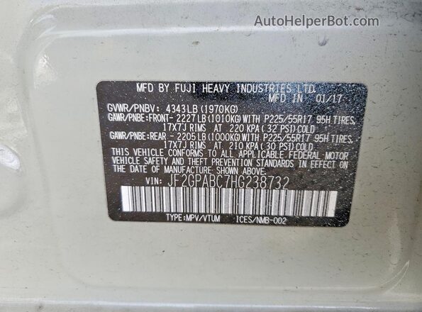 JF2GPABC7HG238732 2017 SUBARU CROSSTREK Бежевый Вид подкапотного пространства