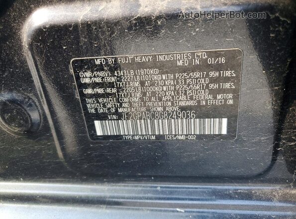 JF2GPABC8G8249036 2016 SUBARU CROSSTREK Gray VIN կոդի պիտակի տեսք