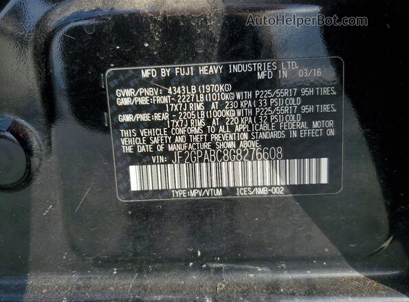 JF2GPABC8G8276608 2016 SUBARU CROSSTREK Blue Widok naklejki z numerem VIN