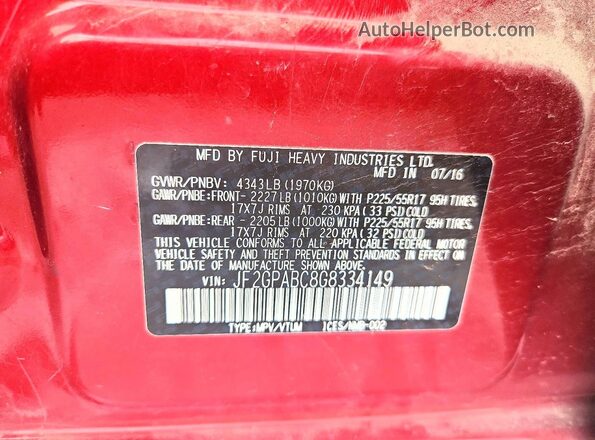 JF2GPABC8G8334149 2016 SUBARU CROSSTREK Red ძრავის განყოფილების ხედი
