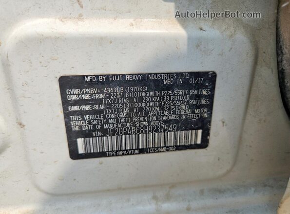 JF2GPABC8H8237549 2017 SUBARU CROSSTREK White Շարժիչի բաժամունքի տեսք