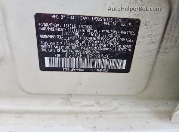 JF2GPABC9G8260546 2016 SUBARU CROSSTREK White Вид підкапотного простору