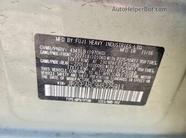 JF2GPABC9H8225913 2017 SUBARU CROSSTREK Gray Սալոնի 360 աստիճան տեսք