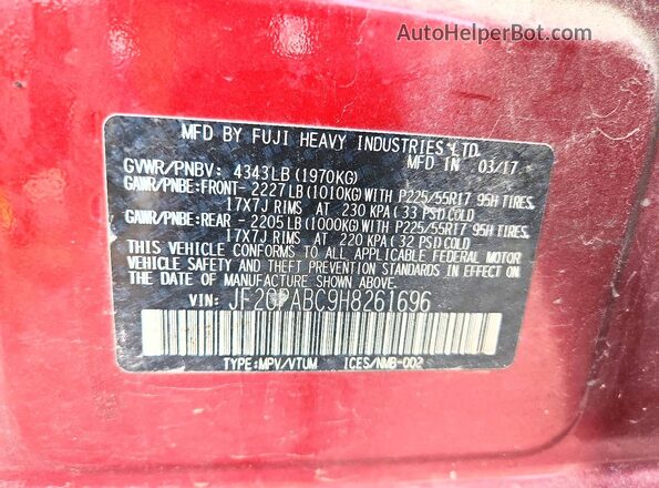 JF2GPABC9H8261696 2017 SUBARU CROSSTREK Burgundy სალონის 360-გრადუსიანი ხედი