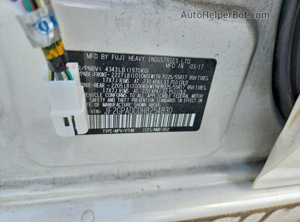 JF2GPADC0H8254830 2017 SUBARU CROSSTREK White ძრავის განყოფილების ხედი