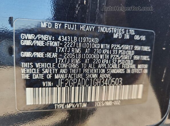 JF2GPADC1GH340503 2016 SUBARU CROSSTREK Black Սալոնի 360 աստիճան տեսք