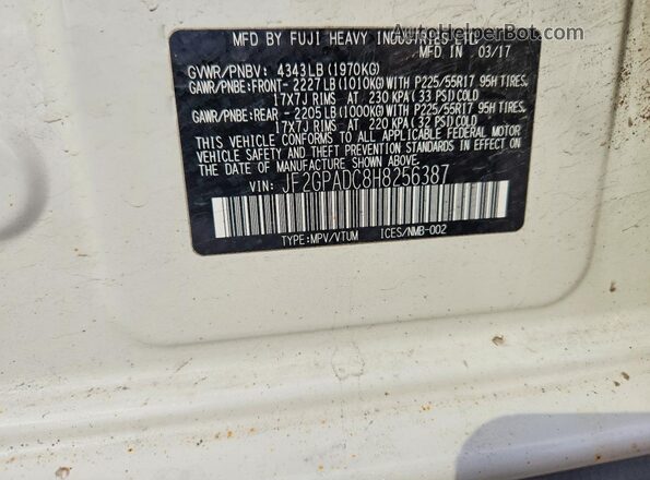 JF2GPADC8H8256387 2017 SUBARU CROSSTREK White Widok naklejki z numerem VIN
