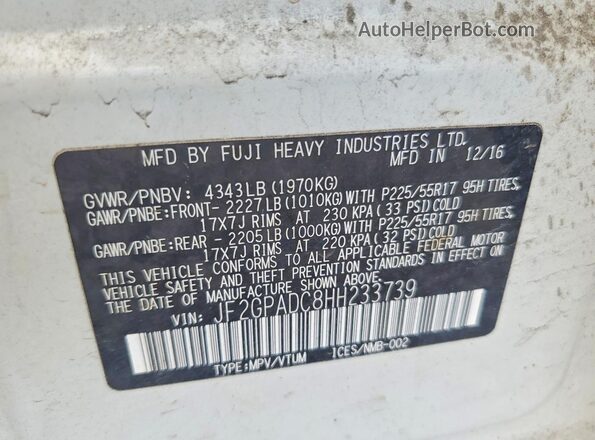 JF2GPADC8HH233739 2017 SUBARU CROSSTREK White Engine compartment view