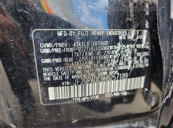 JF2GPADC9H8257189 2017 SUBARU CROSSTREK Black Widok naklejki z numerem VIN