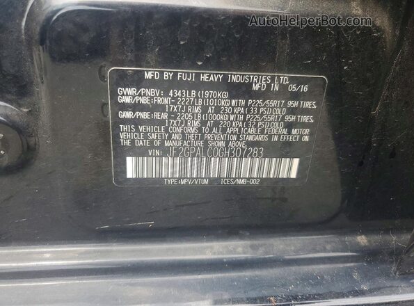 JF2GPALC0GH307283 2016 SUBARU CROSSTREK Черный Вид наклейки с VIN-кодом