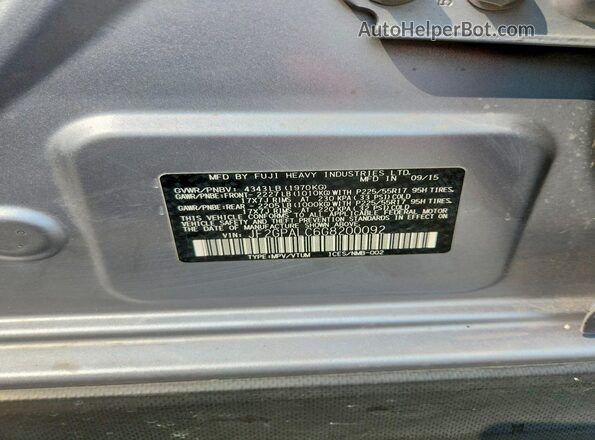 JF2GPALC6G8200092 2016 SUBARU CROSSTREK Серый Вид подкапотного пространства