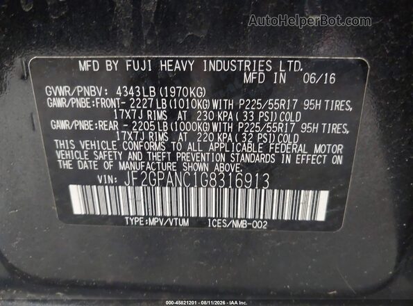 JF2GPANC1G8316913 2016 SUBARU CROSSTREK Gray Widok komory silnika