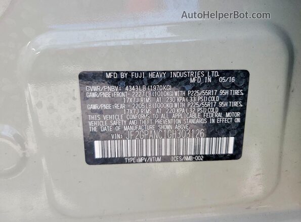 JF2GPANC1GH303126 2016 SUBARU CROSSTREK Cream Вид підкапотного простору