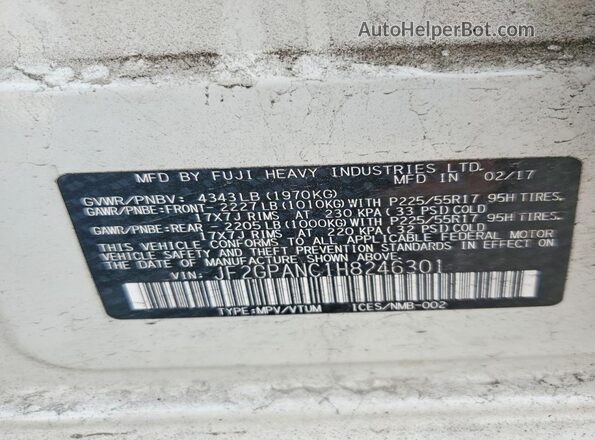 JF2GPANC1H8246301 2017 SUBARU CROSSTREK White ძრავის განყოფილების ხედი
