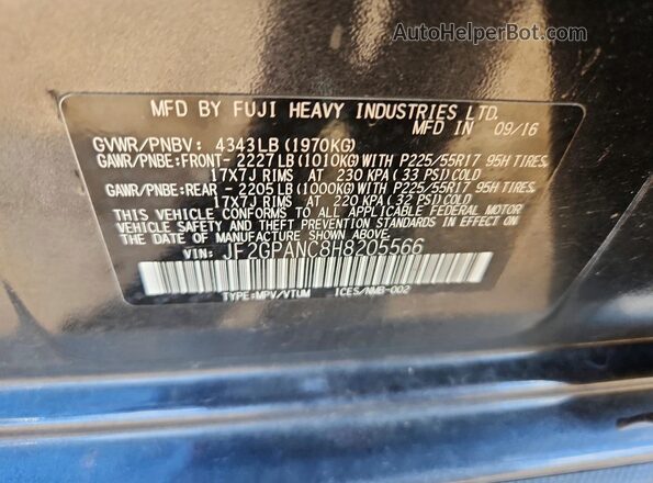 JF2GPANC8H8205566 2017 SUBARU CROSSTREK Gray Շարժիչի բաժամունքի տեսք